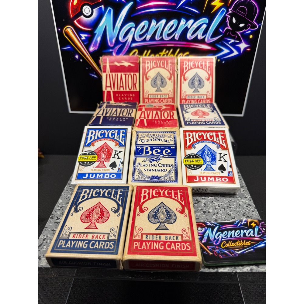 Vintage Playing Card Lot 11 Decks Bicycle Rider Back Aviator Bee Blue Seal USA